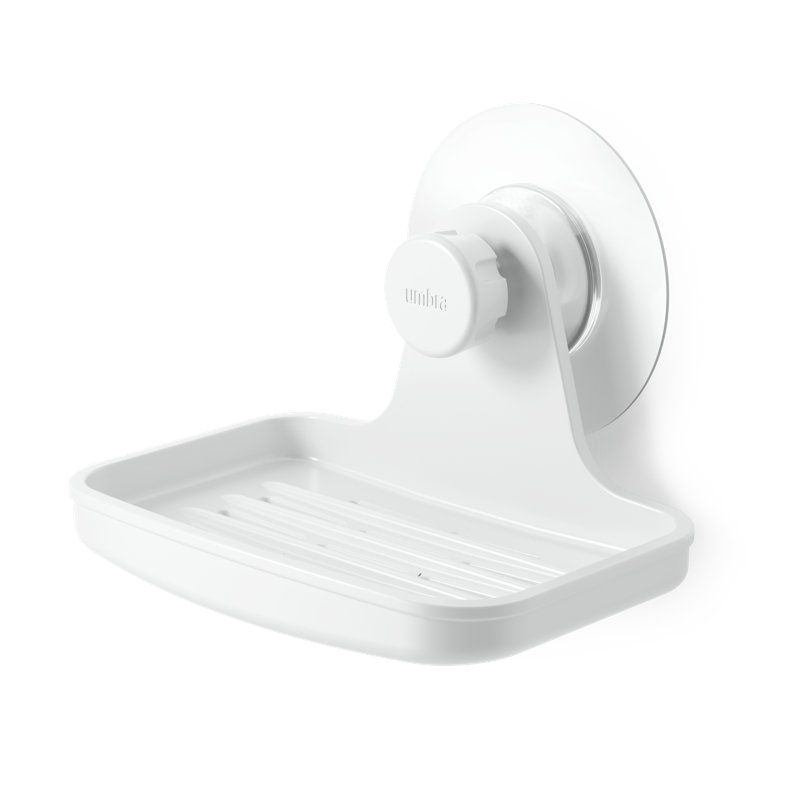 White Plastic Suction Cup Shower Soap Dish with Drainage