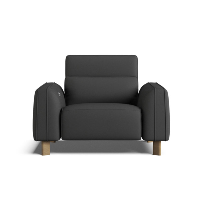 Lesley Top Grain Leather Single Recliner Seat, Black
