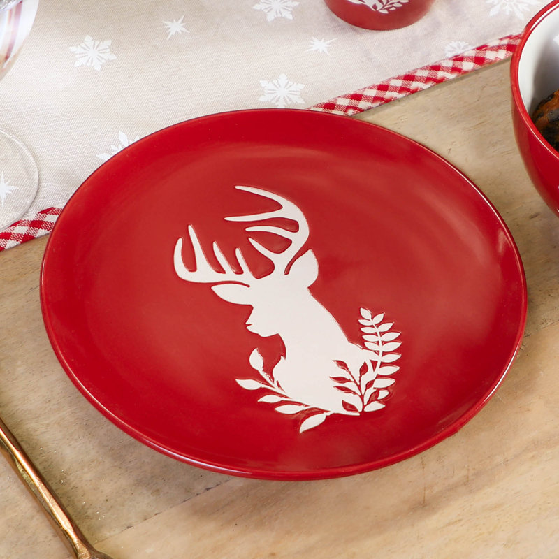 Set Of 4 Red Stag Christmas Side Plates
