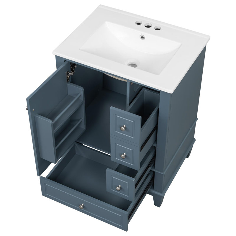 Meuble-lavabo 24 po avec lavabo et rangement polyvalent, Bleu gris