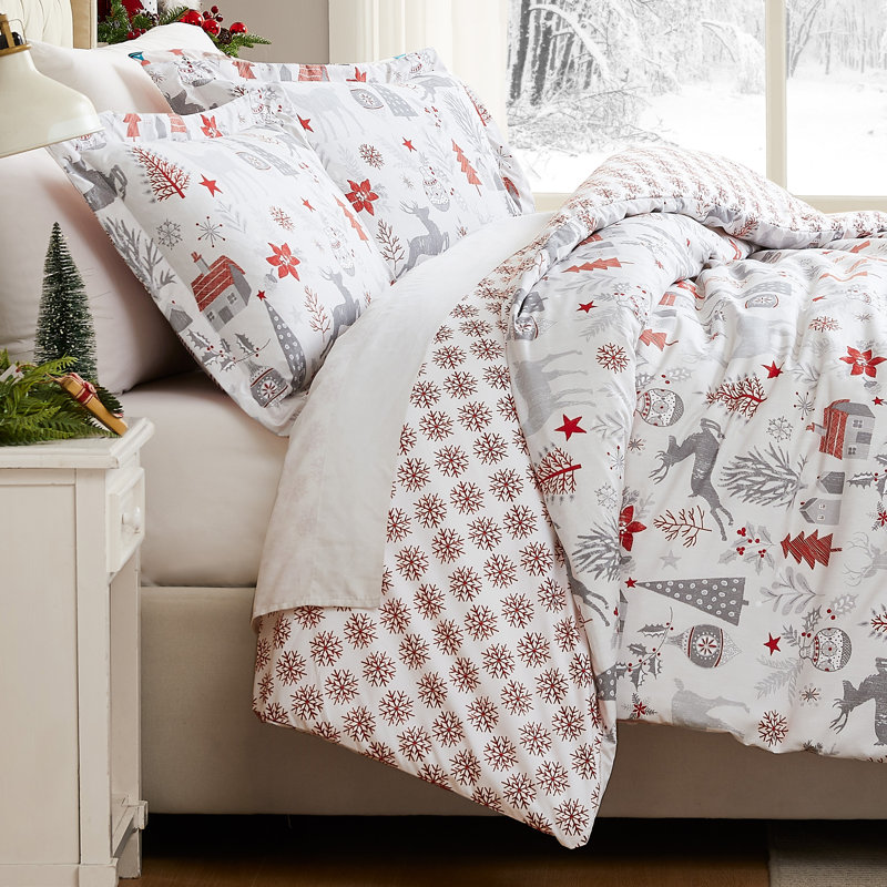 Holly Jolly Oversized Reversible Holiday Bedding Down Alternative Comforter Set with shams, Twin