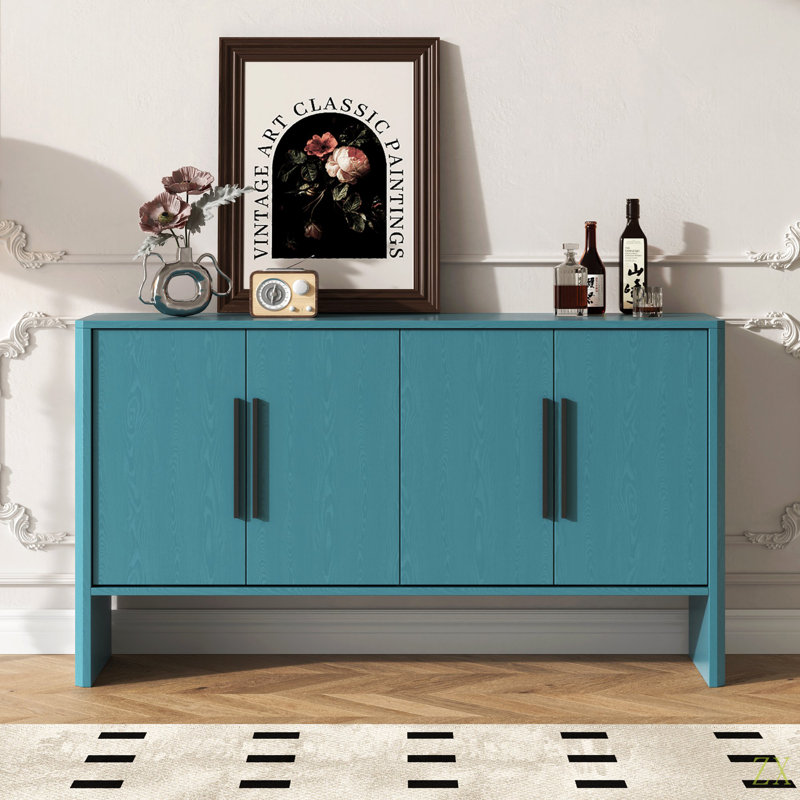 Buffet avec rangement, buffet rétro avec tablettes réglables et longues poignées, buffet en bois à 4 portes pour la cuisine, la salle à manger et le salon