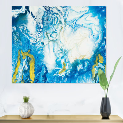 Bleu classique avec art liquide doré - reproduction sur toile