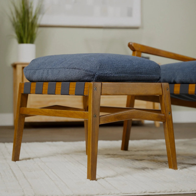 Méridienne et repose-pieds Mid Century, Mélange de polyester bleu indigo