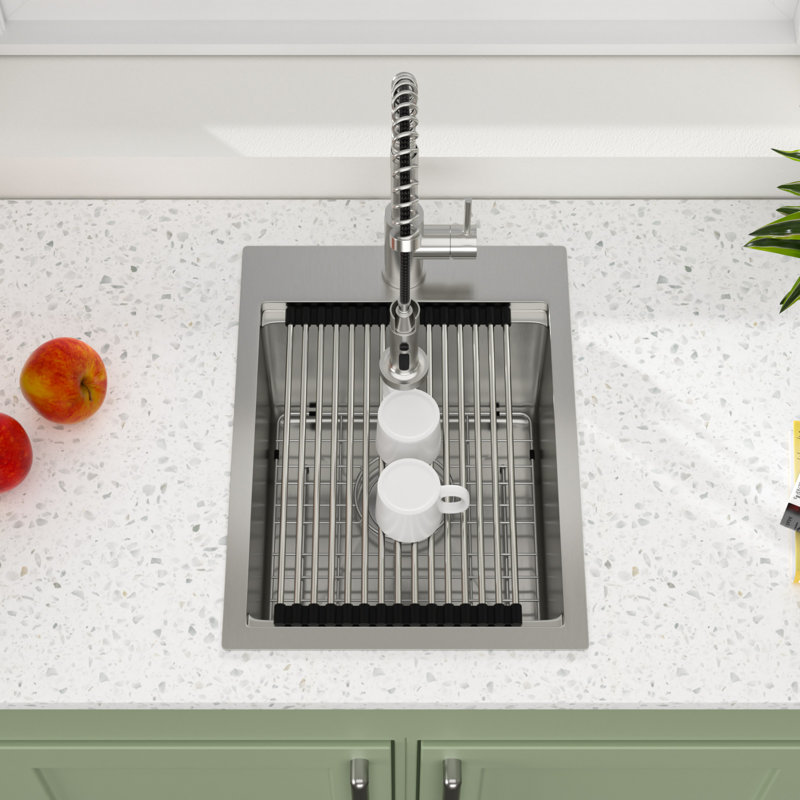 Évier de cuisine à montage sur plan à montage sur plan en acier inoxydable T304 avec planche à découper, 15"L x 20"W x 10"D