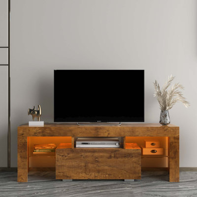 Meuble télé Houlihan pour téléviseur de 70 po ou moins avec lumières DEL télécommandées, console multimédia moderne, centre de divertissement et meuble télé à DEL 20 couleurs