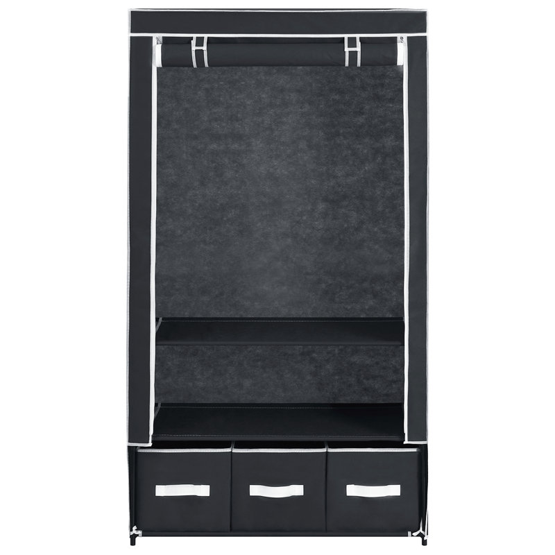 Vidaxl garde-robe noir non tissé, fer moyen pliable