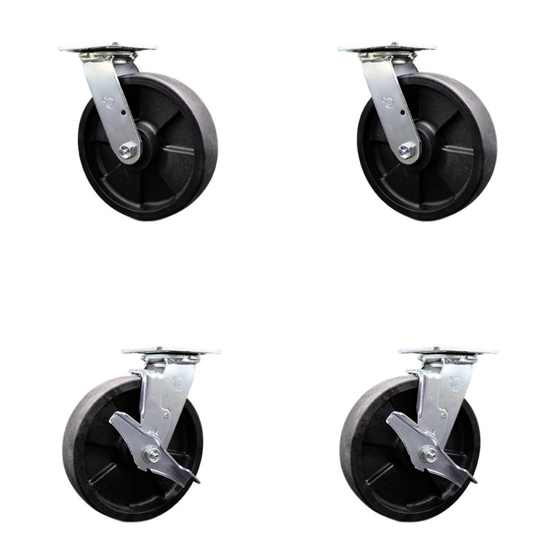 Ensemble de roulettes pivotantes en nylon 8 pouces avec roulement à rouleaux et 2 freins SCC | SCC-30CS820-GFNR-2-TLB-2