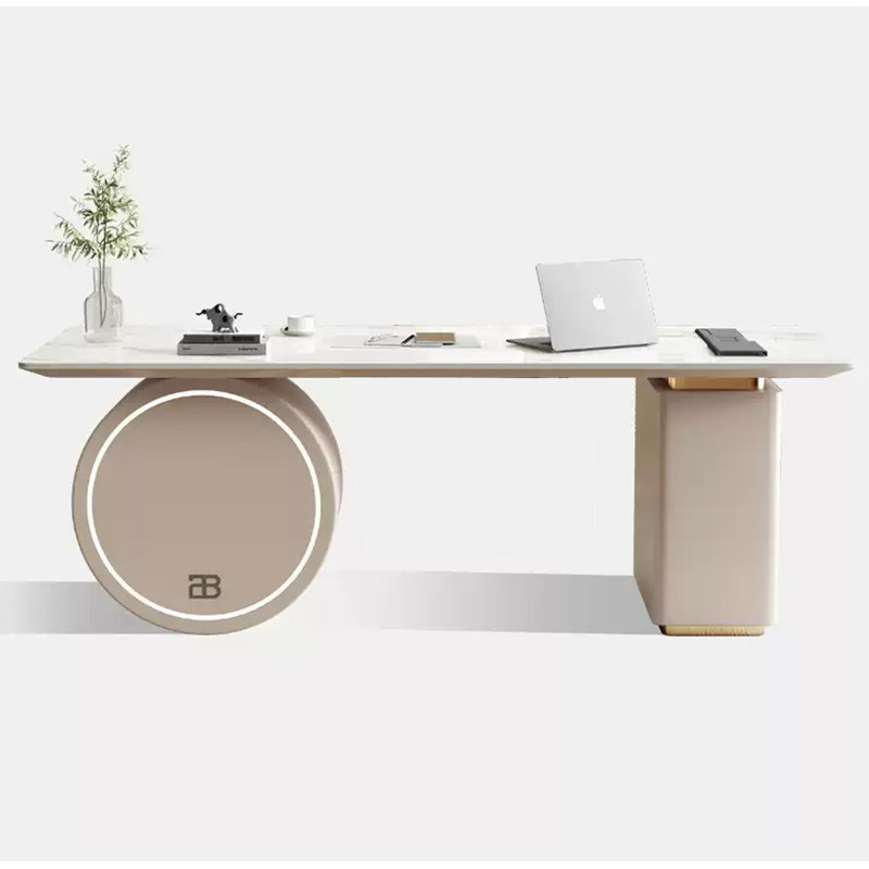 Bureau italien en pierre frittée de luxe italien clair, H 29,5 po x l 70,9 po x P 27,6 po