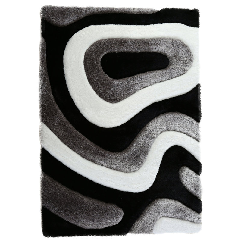 Thionville Shag Black/Grey Shag Area Rug, Rectangle 8' x 10'