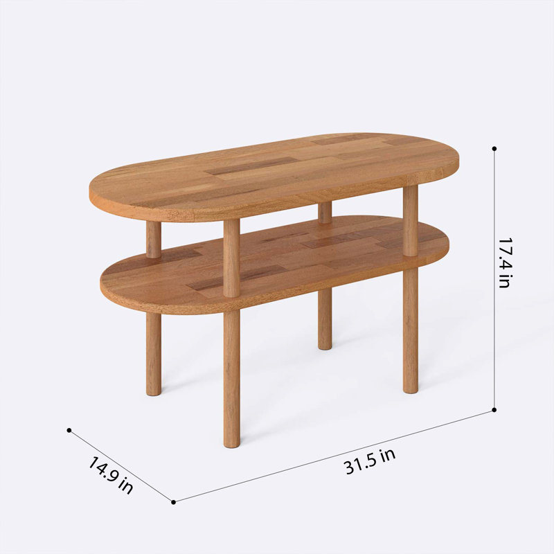 Table basse ovale en bois massif Malibu en bois de hêtre massif pour le salon ou le bureau, H 17,4 po x L 31,5 po x l 14,9 po