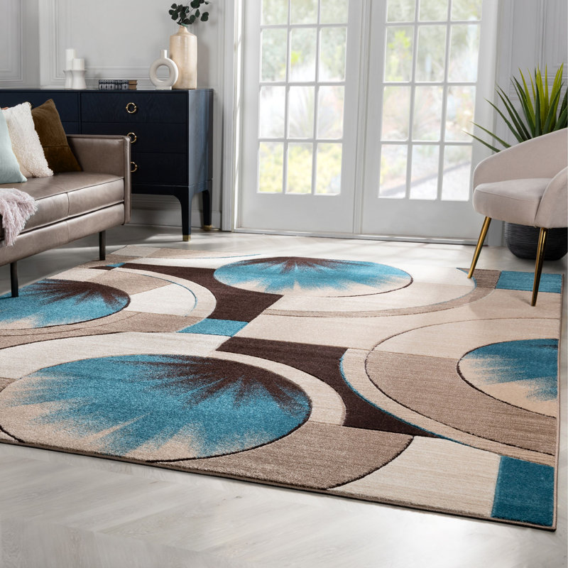 Tapis à motif géométrique, Rectangulaire 2 pi x 3 pi, Bleu