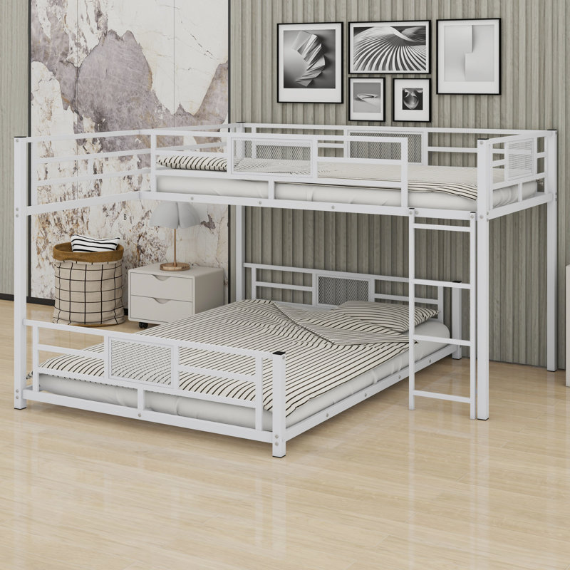 L-Shaped Metal Bunk Bed, White