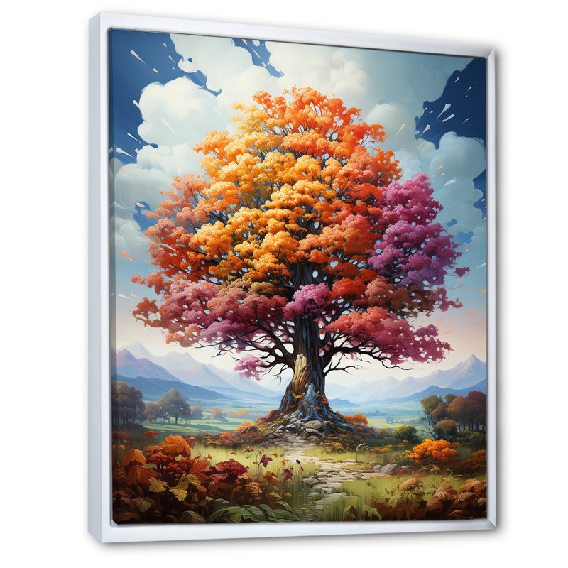 Glorious Autumn Tree in the Countryside - reproduction d'art sur toile, H 20 po x l 12 po x P 1 po, Cadre flottant blanc