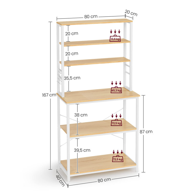 Fechteler 80cm Steel Standard Baker's Rack with Microwave Compatibility, White, 167cm H x 80cm W x 40cm D