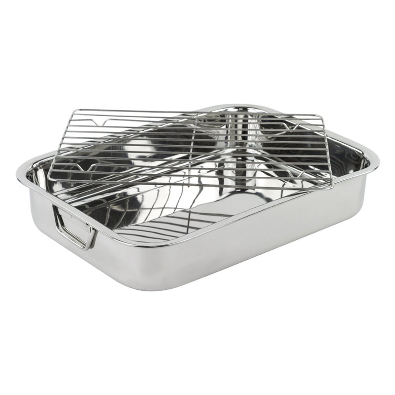 Lexi Home Golden Prime 15.75" Stainless Steel Roasting Pan with Rack