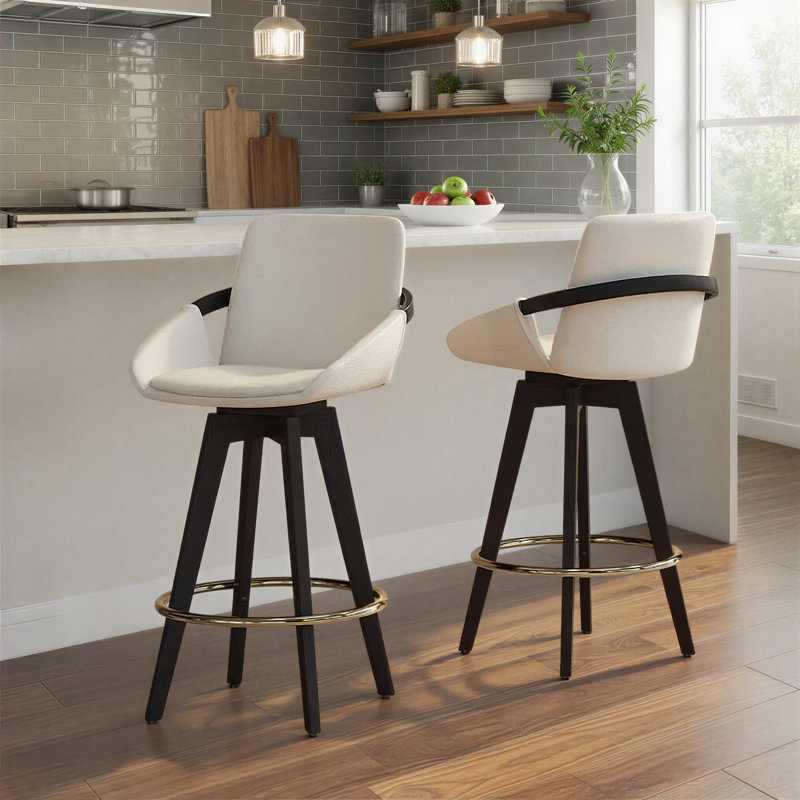 Tabouret de comptoir à hauteur fixe 26 "avec repose-pieds rond Whitacre, Blanc cassé