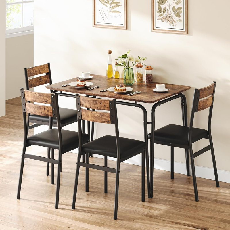 Ensemble de table de salle à manger 5 pièces pour 4 personnes avec chaises à dossier, plateau de table en panneau de fibres à densité moyenne 27,5 x 43,3 pouces, ensemble de tables de cuisine compactes en noir / rétro / gris / gris délavé pour économiser de l'espace, un appartement, un coin-repas, un café