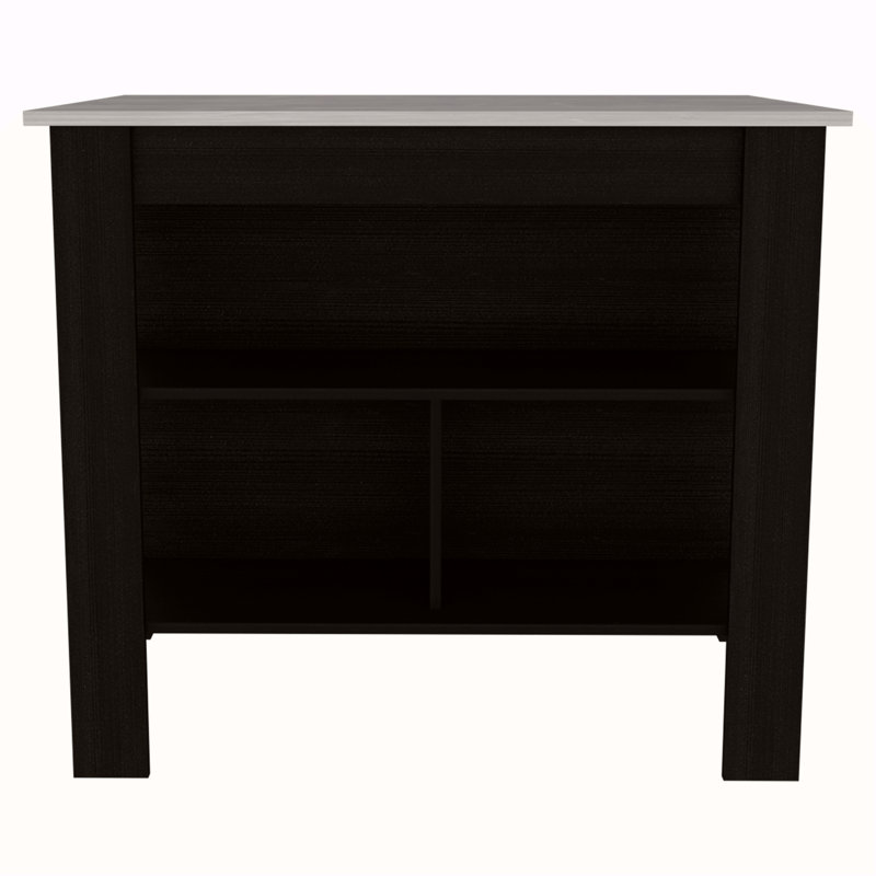 Kitchen Island, Four Legs, Three Shelves, Black, Gray