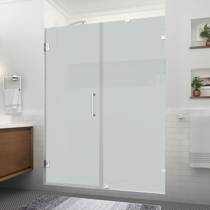Nautis XL 64.25" W x 80" H Hinged Frameless Shower Door with Ultra-Bright Frosted Glass, Chrome