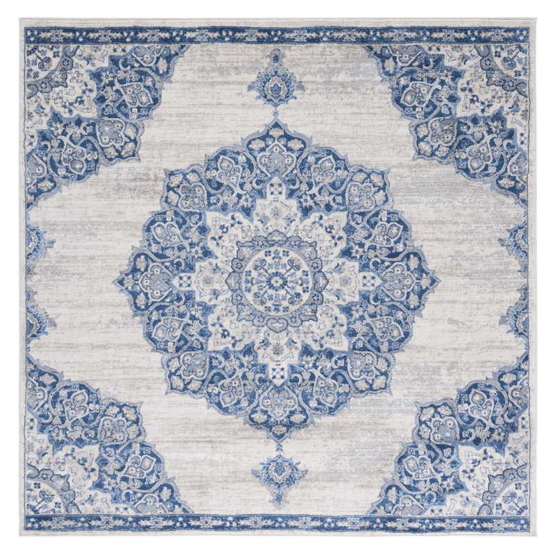 Tapis ivoire / bleu marine Arvillia, Carré 6 pi 7 po