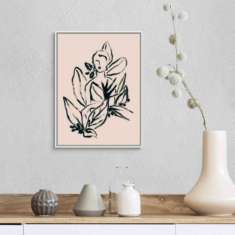 Foliage figure I, art mural sur toile, H 18 po x l 14 po, Toile avec cadre blanc