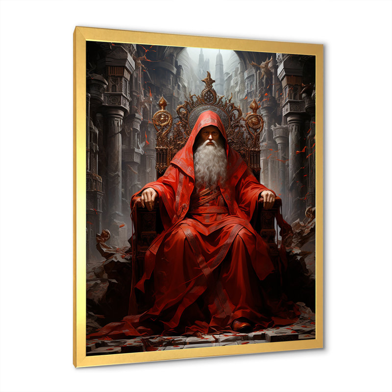 Mystique, trône royal médiéval sur toile, Encadrement doré, H 44 po x l 34 po x P 1,5 po