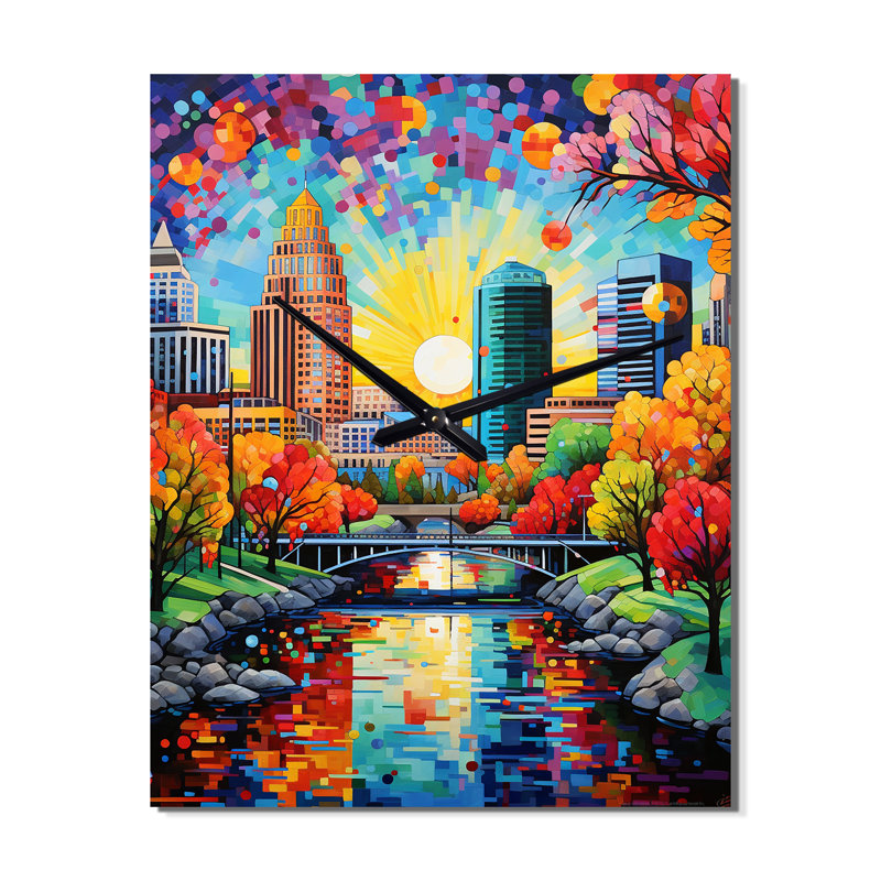 Jaciah - Horloge murale moderne Cityscapes, H 28 po x l 12 po x P 1 po