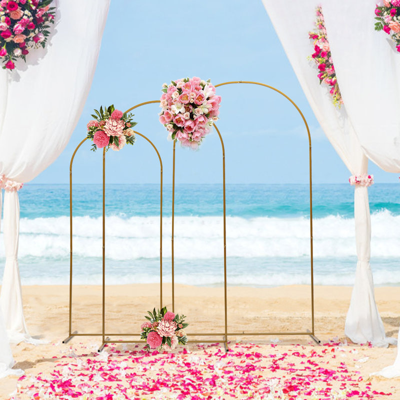 Ensemble de 3 supports en acier pour fond et enseignes de mariage, Or