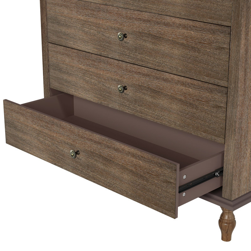 Large 4-Drawer Dresser With Solid Wood Foot, Dark Brown