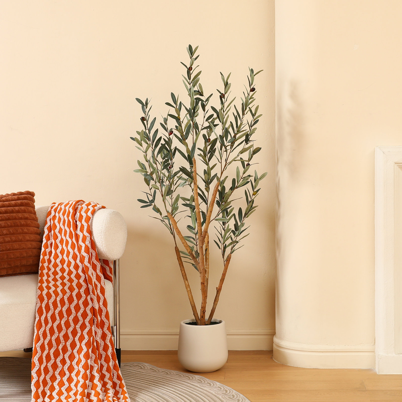 Adcock 84" Olive Tree in Pot, 60" H x 20" W x 20" D
