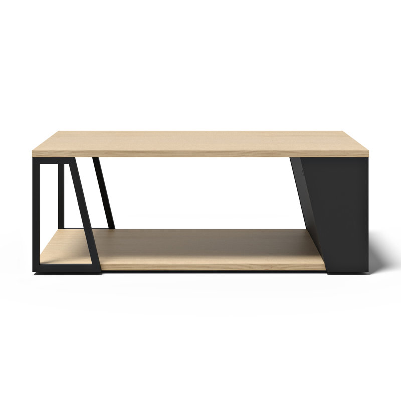 Sharrion Floor Shelf Coffee Table, Light Oak, Black Metal