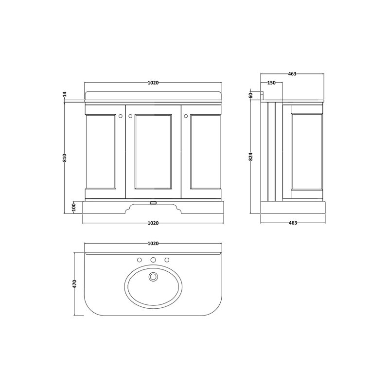 Bayswater 2040 mm Bathroom Vanity, Matt Black, White