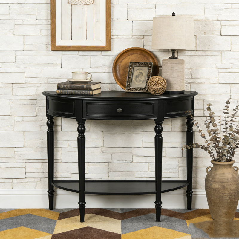 Half Moon Console Table with Drawer & Shelf, Black