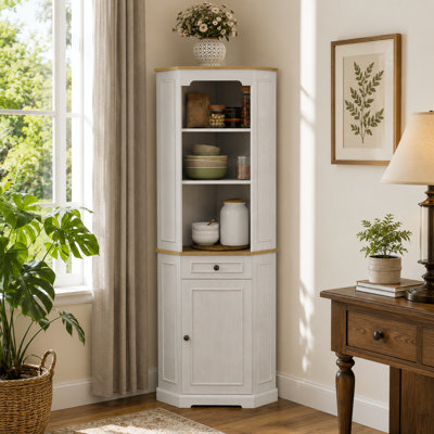 68" Tall Corner Bathroom Storage Cabinet with Drawer and Adjustable Shelf For Bathroom, Kitchen and Living Room