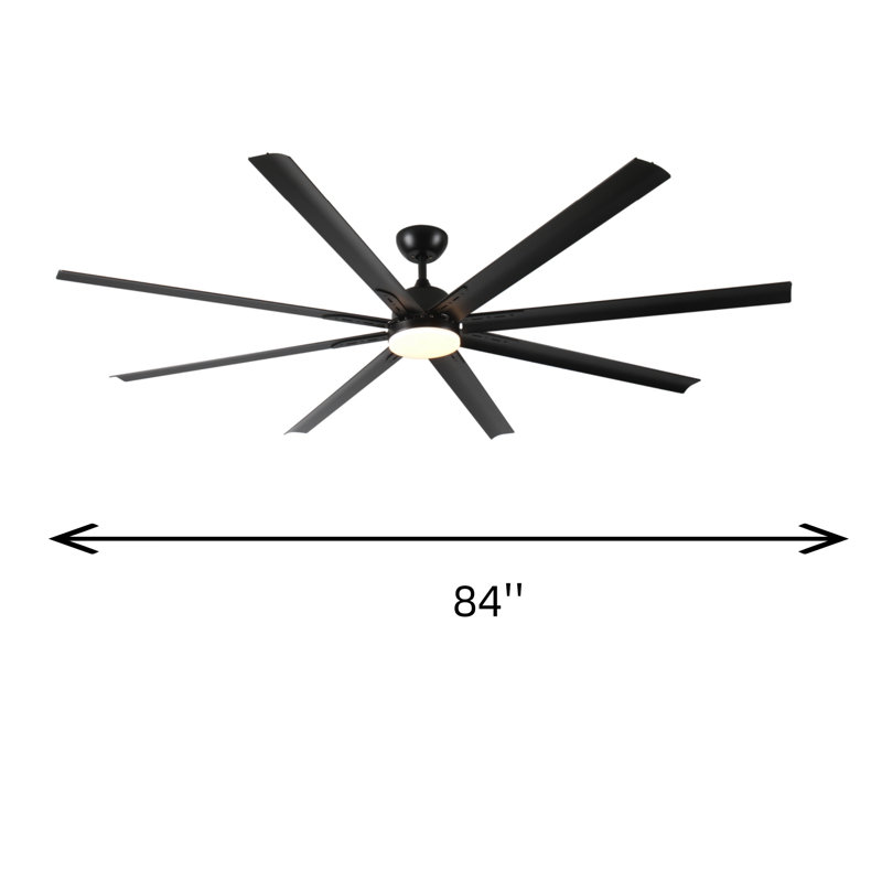 Grand ventilateur de plafond à 8 pales avec lumière et télécommande, 84 po de largeur