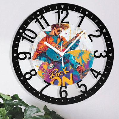 Horloge murale en métal pour le salon -10 po Rock On Text
