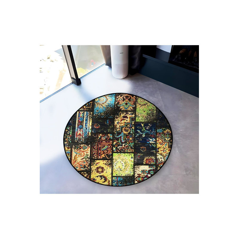 Tapis rond rond multicolore patchwork, Sous-tapis rond 3 pi 3 po inclus
