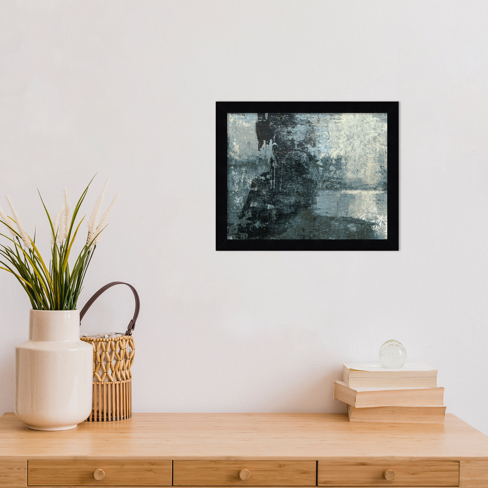 Fresno "Black and Grey and Blue III" Print, 11" H x 13" W, Black