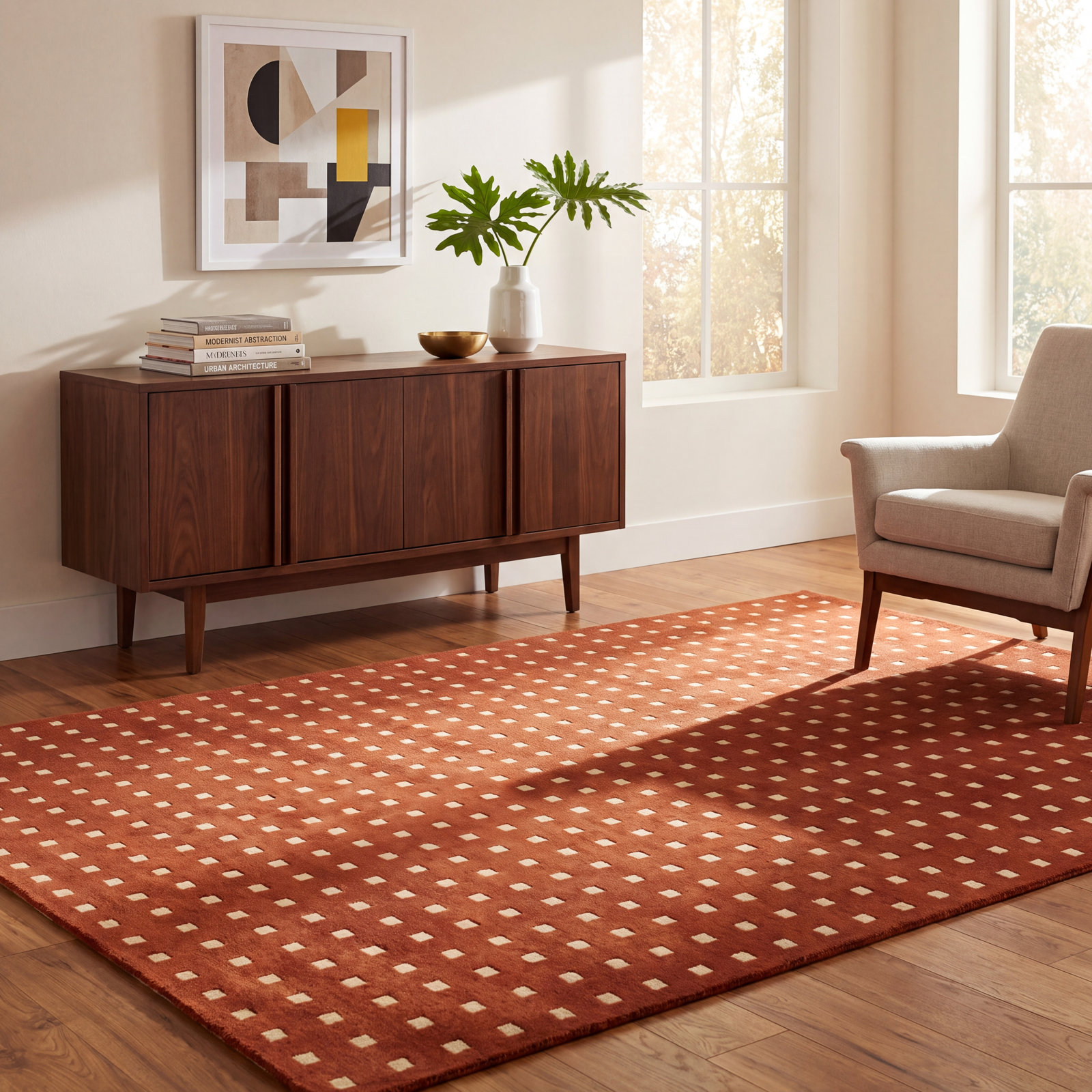 Lang Rust Hand-Tufted Geometric Wool Rug, 7'10" X 10'