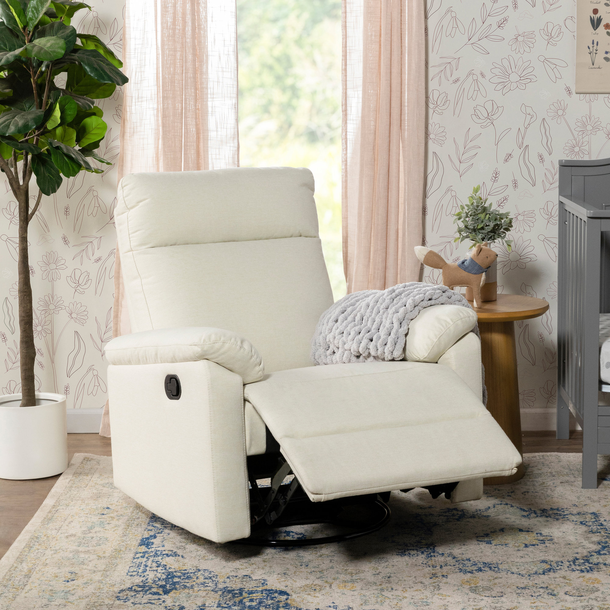 Suzy Recliner And Swivel Glider, Vanilla Polyester Blend