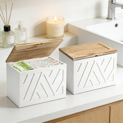 2-Pack Wooden Feminine Product Organizer With Lid, Tampon And Pad Storage Box For Bathroom Countertop, Discreet Shark Week Organizer Case With Removable Dividers