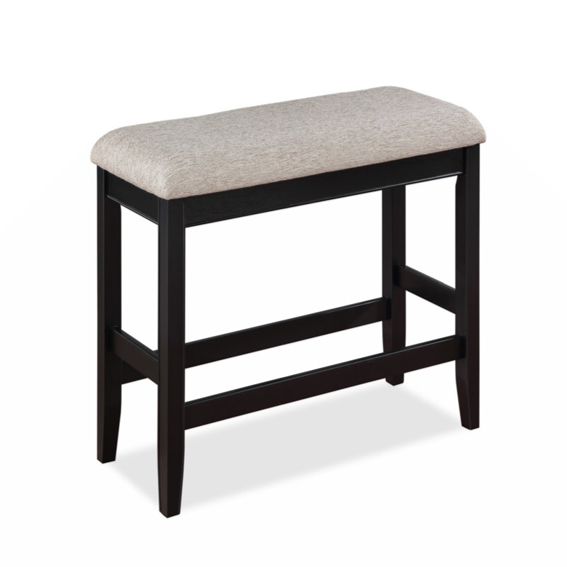 Farmhouse Style 1Pc Counter Height Bench Footrest Upholstered Seat Wooden Furniture, Gray, Black