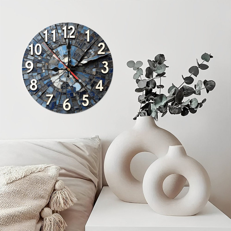Horloge murale artistique en verre bleu