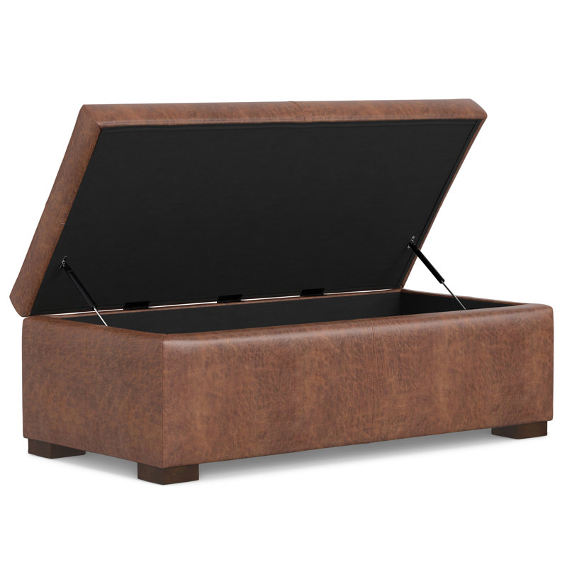 Gabbie 48"W Upholstered Vegan Leather Contemporary Rectangular Lift-Up Storage Ottoman Bench with Hidden Storage, Light Brown
