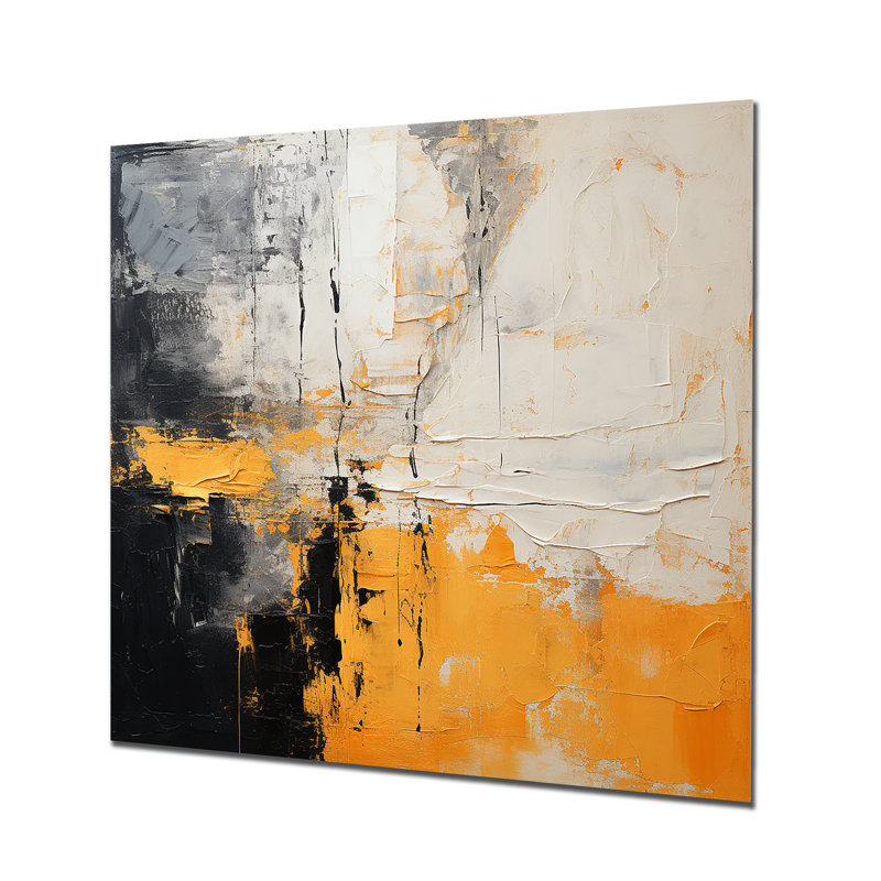 Abstrait, collage jaune et noir III - art mural abstrait en métal, H 16 po x l 16 po