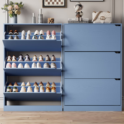 3-Tier Shoe Storage Cabinet with Flip Drawers, 16-20 Pair Free Standing Shoe Organizer 31.5''W for Entryway（Set of 2）