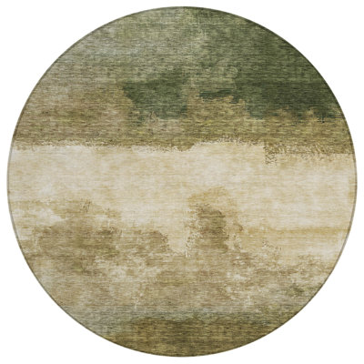 HomeRoots 8' Fern Green Round Abstract Washable Indoor Outdoor Area Rug