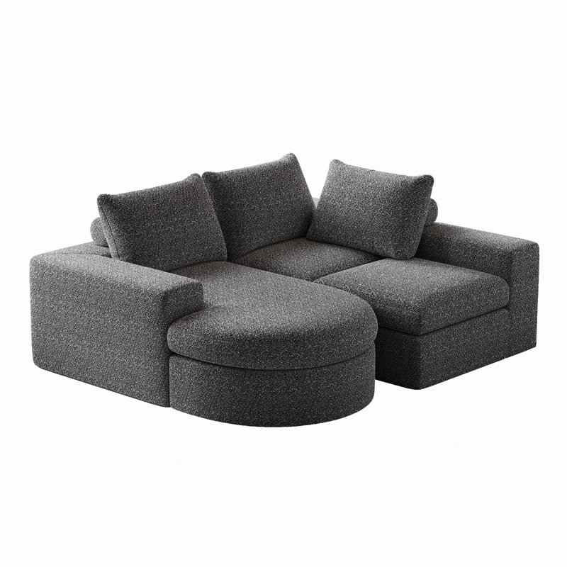 Canapé modulaire incurvé en chenille 99 pouces avec méridienne, sans assemblage requis, Gris