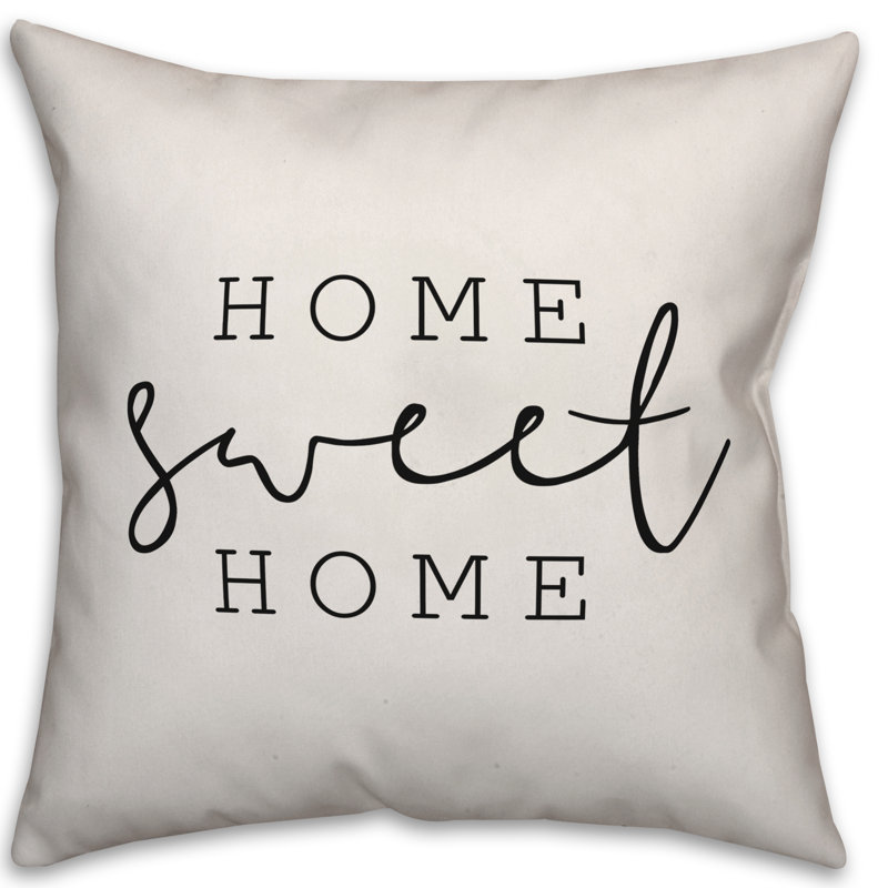  Coussin intérieur / extérieur Home Sweet Home, H 18 po x l 18 po, Blanc cassé / noir